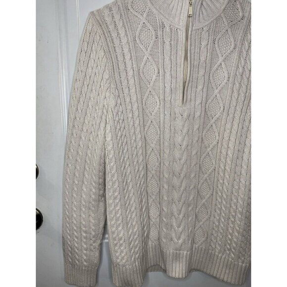 JEANNE PIERRE Vintage 1/4 Zip Cream Cable Knit Sweater Chunky Cabin Preppy XL - Picture 6 of 10